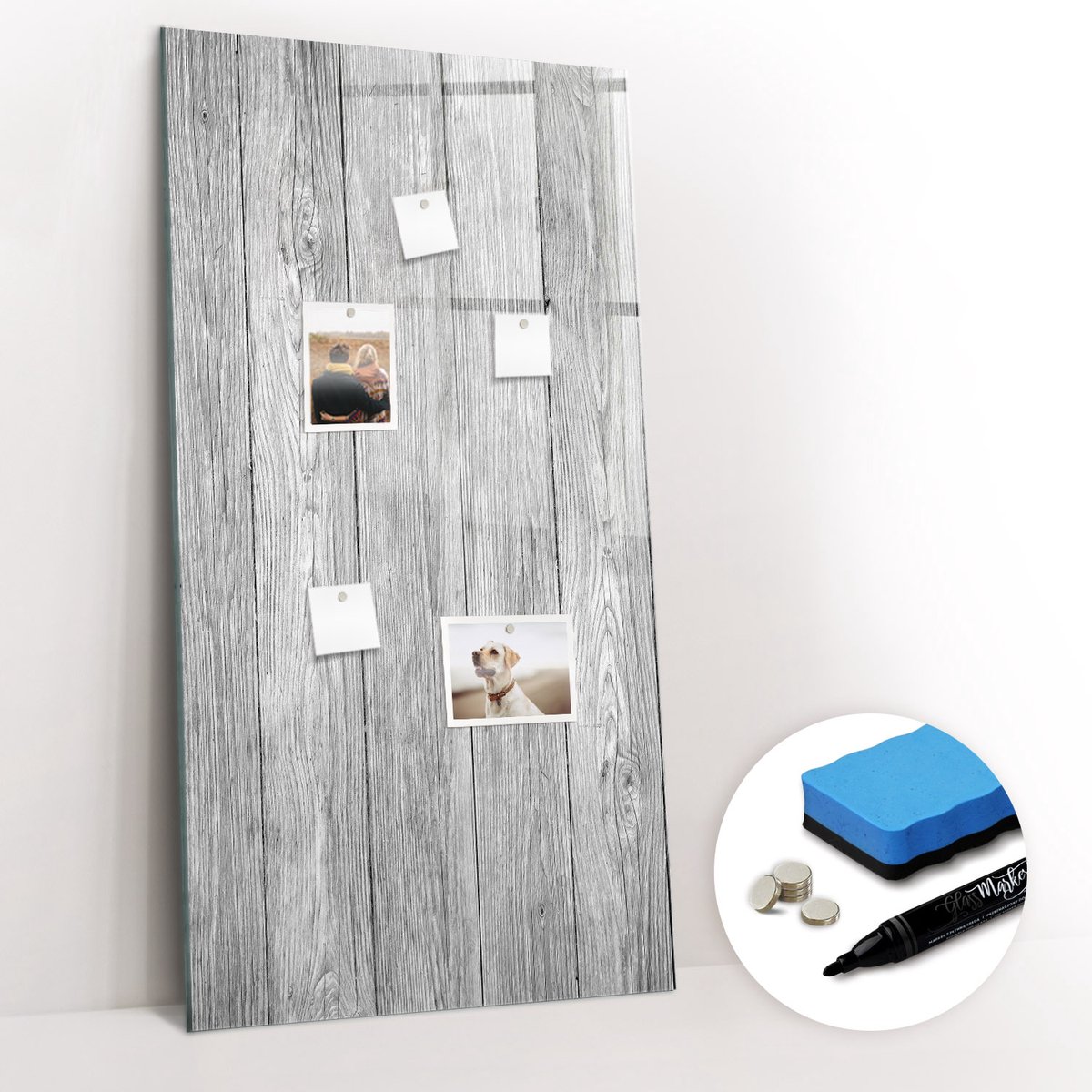 Tulup Whitebord - Onbewerkte houten planken - 60 x 120 cm - Wit Magneetbord Foto - Gratis 5 Sterke Magneten + Whiteboard Marker & Wisser - Moderne Wanddecoratie - Memo Magneetbord - Notitiebord Werkplek