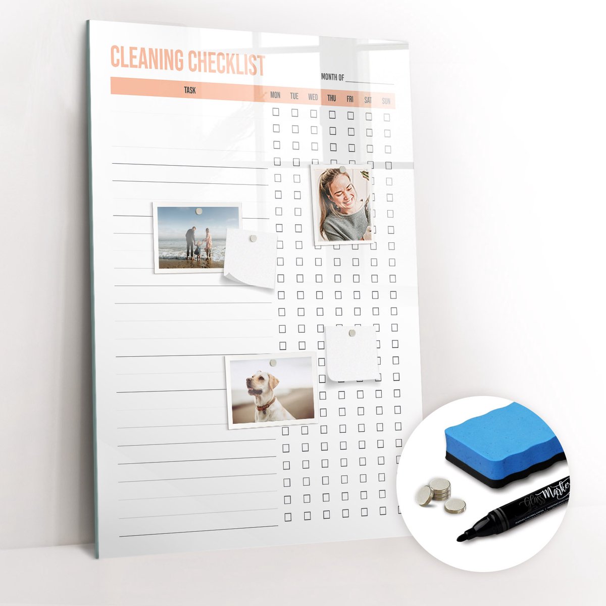 Tulup Whitebord - Huis schoonmaakplanner - 60 x 90 cm - Wit Magnetisch Bord Kind - Gratis 5 Sterke Magneten + Whiteboard Marker & Wisser - Interieur Accessoires Kantoor - Memobord Keuken - Productiviteit Tools