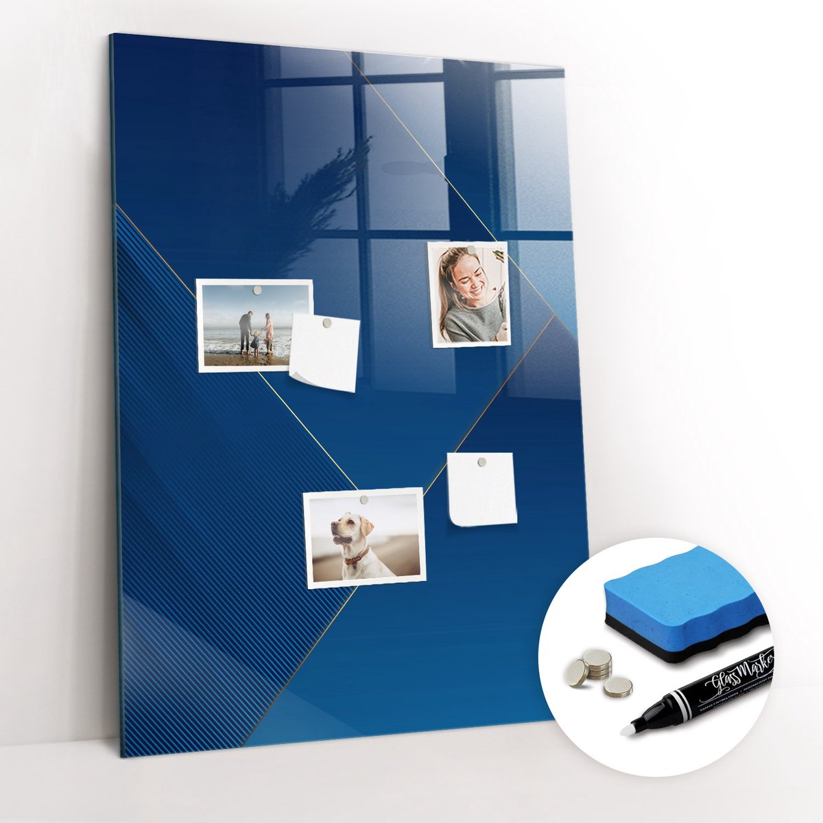 Tulup Whitebord - Decoratief patroon - 70 x 100 cm - Blauw Magneetbord Design - Gratis 5 Sterke Magneten + Whiteboard Marker & Wisser - Minimalistisch Prikbord - Memobord Magnetisch - Planning Muur