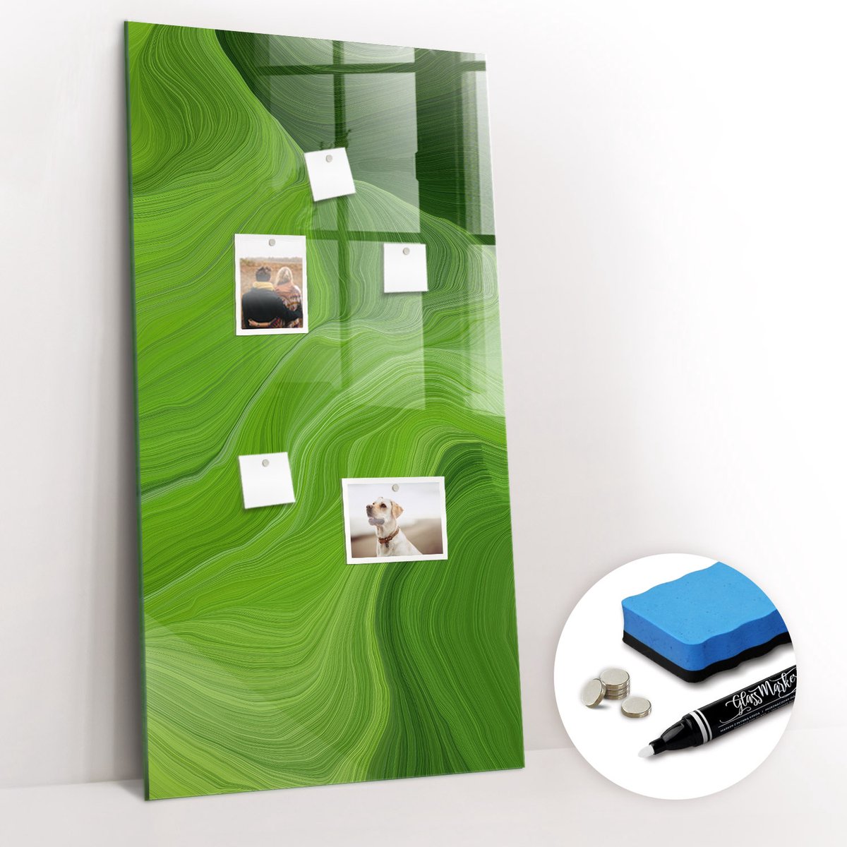 Tulup Whitebord - Golfabstractie - 60 x 120 cm - Groente Magnetisch Bord Kind - Gratis 5 Sterke Magneten + Whiteboard Marker & Wisser - Moderne Wanddecoratie - Magnetisch Memobord - Planning Muur