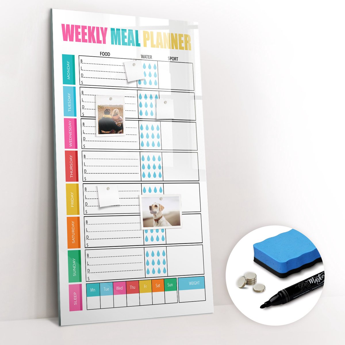 Tulup Whitebord - Dieet weekmaaltijdplanner - 60 x 120 cm - Veelkleurig Magnetisch Bord - Gratis 5 Sterke Magneten + Whiteboard Marker & Wisser - Design Memobord - Memo Bord - Ideeënbord Thuiswerkplek