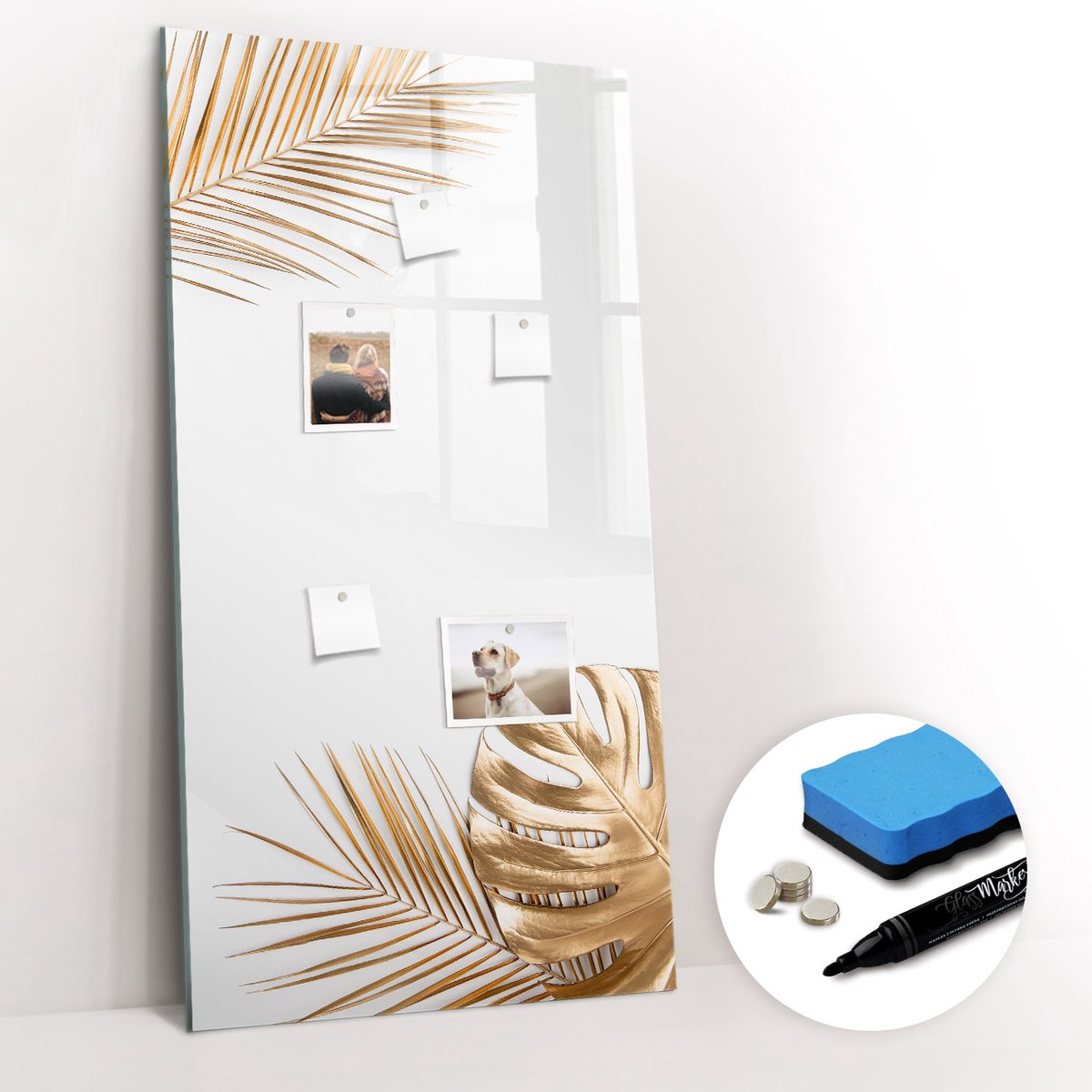 Tulup Whitebord - Gouden bladeren - 60 x 120 cm - Wit Magnetisch Bord Kind - Gratis 5 Sterke Magneten + Whiteboard Marker & Wisser - Industrieel Wandbord - Magneetbord Design - Productiviteit Tools