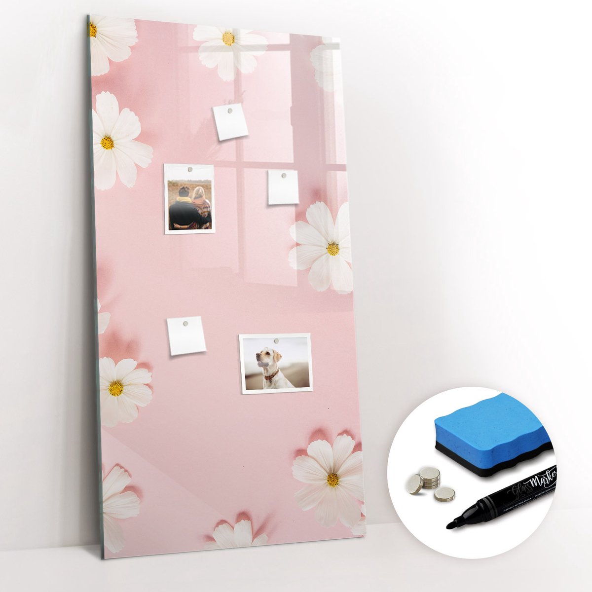Tulup Whitebord - Madeliefjes - 60 x 120 cm - Roze Memo Bord - Gratis 5 Sterke Magneten + Whiteboard Marker & Wisser - Decoratief Magnetisch Bord - Magnetic Board - Productiviteit Tools