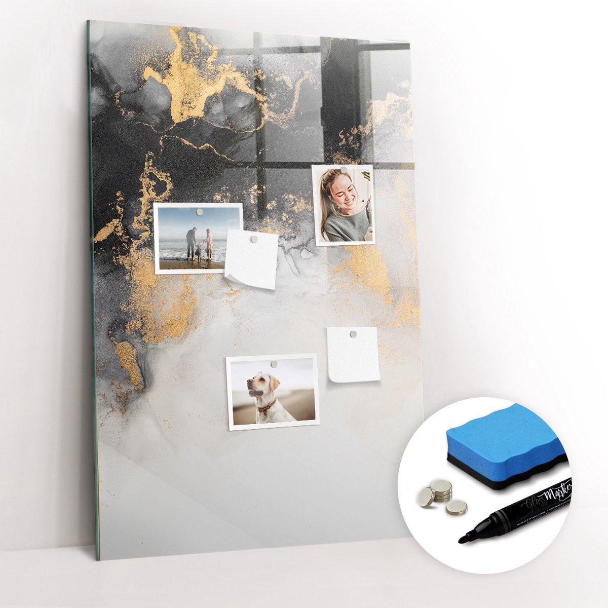 Tulup Whitebord - Abstracte kunst marmer - 60 x 90 cm - Veelkleurig Magnetisch Bord Kind - Gratis 5 Sterke Magneten + Whiteboard Marker & Wisser - Decoratief Magnetisch Bord - Magnetisch Memobord - Inspiratiebord Kantoor