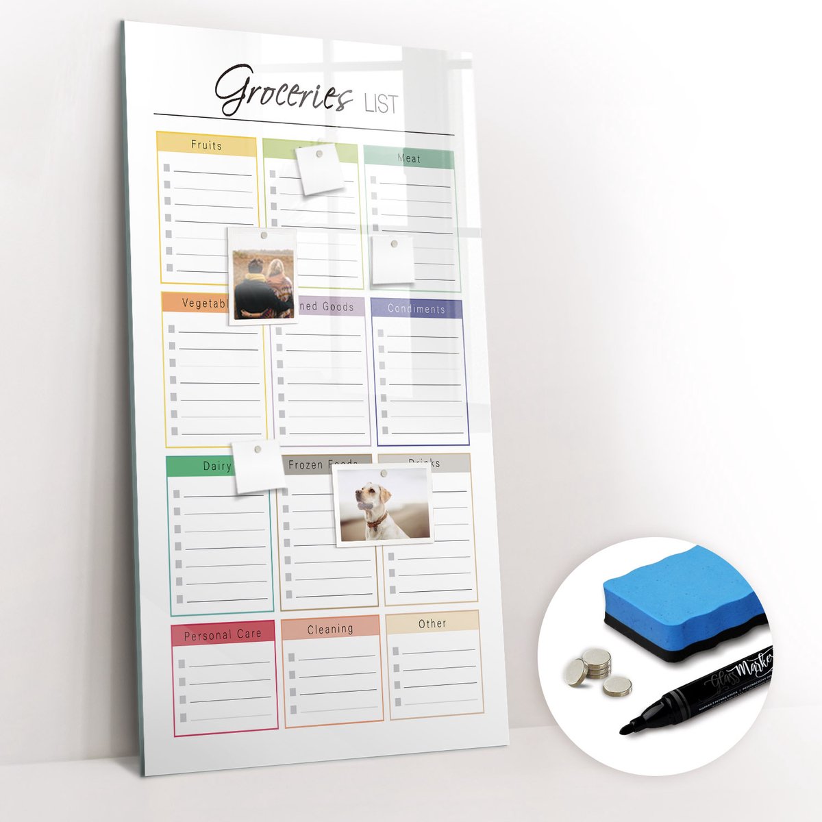 Tulup Whitebord - Boodschappenlijstje voor kleding - 60 x 120 cm - Veelkleurig Memo Bord - Gratis 5 Sterke Magneten + Whiteboard Marker & Wisser - Minimalistisch Prikbord - Magneetbord Design - Notitiebord Werkplek