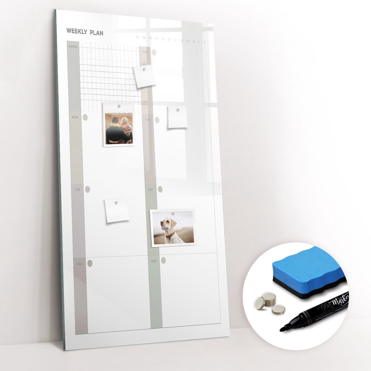Tulup Whitebord - Universele weekplanner - 60 x 120 cm - Grijs Magneetbord Rechthoekig - Gratis 5 Sterke Magneten + Whiteboard Marker & Wisser - Design Memobord - Foto Magneetbord - Ideeënbord Thuiswerkplek