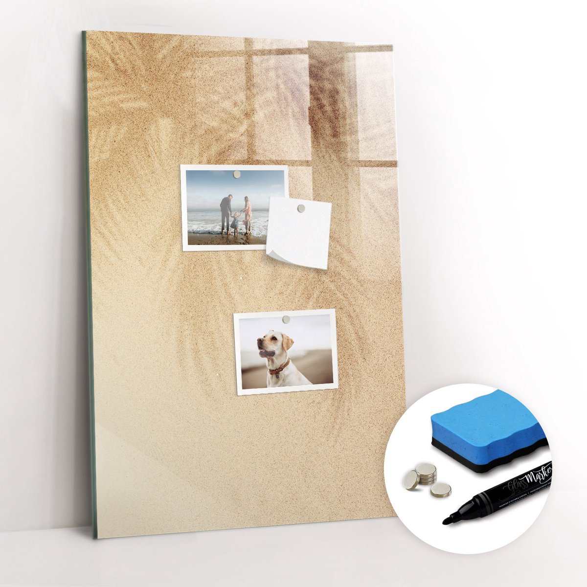 Tulup Whitebord - De schaduw van palmbladeren - 40 x 60 cm - Beige Foto Magneetbord - Gratis 5 Sterke Magneten + Whiteboard Marker & Wisser - Scandinavisch Design Bord - Magneetbord Muur - Planning Muur