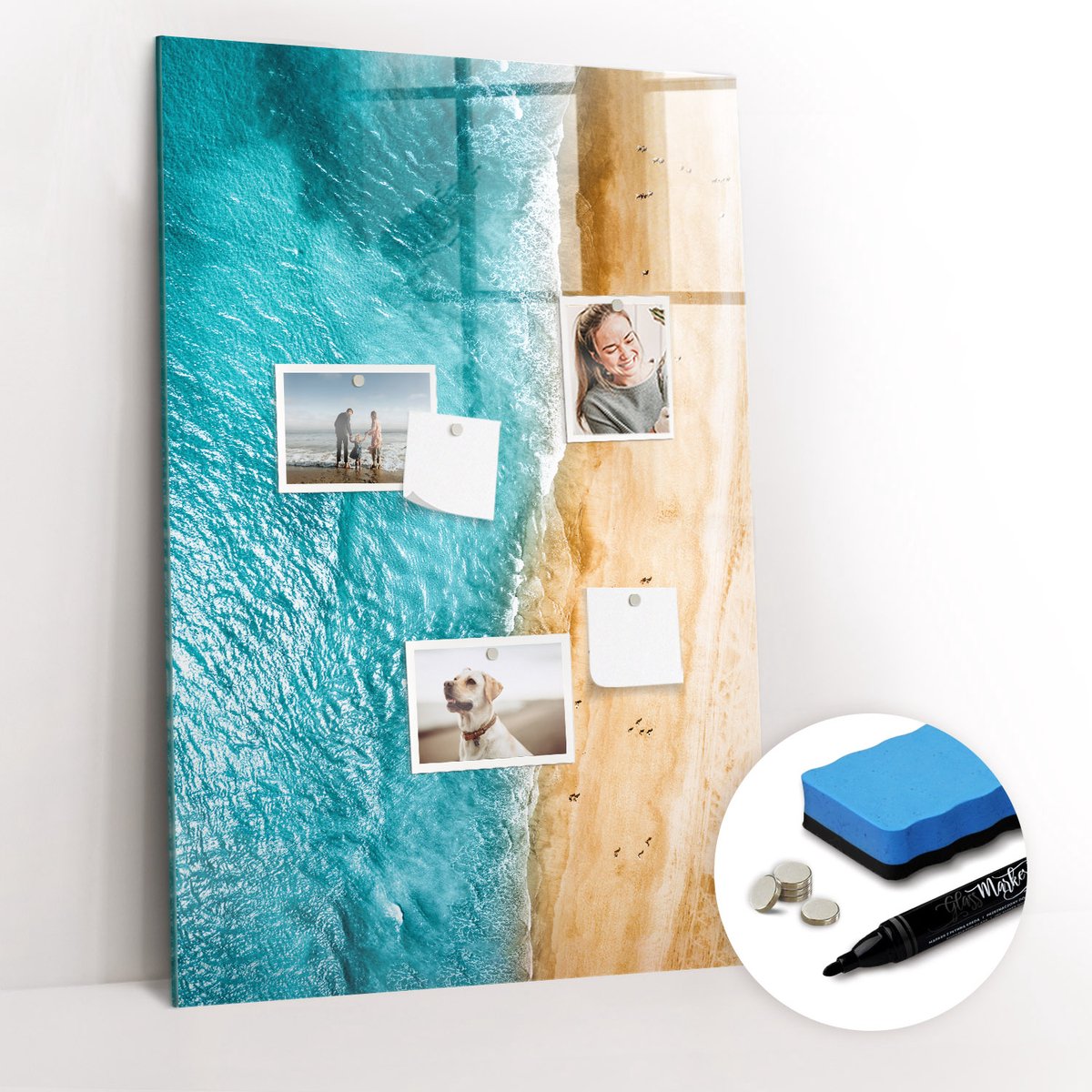 Tulup Whitebord - Zeestrand - 60 x 90 cm - Blauw Memobord Magnetisch - Gratis 5 Sterke Magneten + Whiteboard Marker & Wisser - Decoratief Magnetisch Bord - Magneetbord Rechthoekig - Productiviteit Tools
