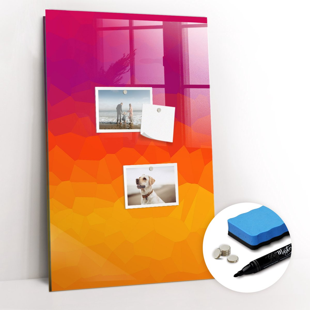 Tulup Whitebord - Zonsopgang-gradiënt - 40 x 60 cm - Veelkleurig Memobord Keuken - Gratis 5 Sterke Magneten + Whiteboard Marker & Wisser - Moderne Wanddecoratie - Magnetisch Memobord - Planning Muur