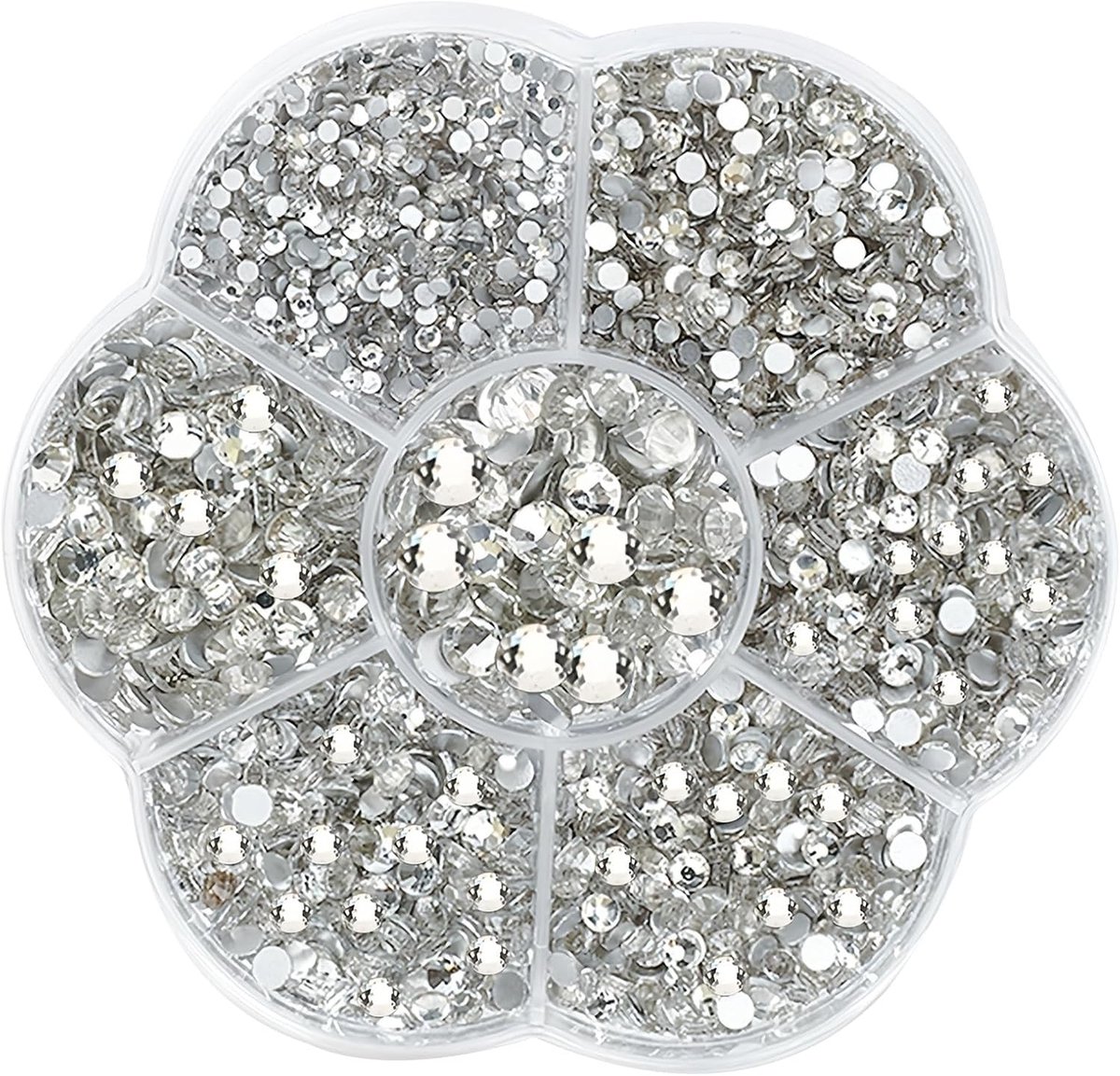 Strass Flatback 7 Maten 15mm-48mm Ronde Glazen Facial Edelstenen Kristal Strass Tool Kit voor Kleding DIY Decoratie Manicure Kunst Ambachten (Zilver)