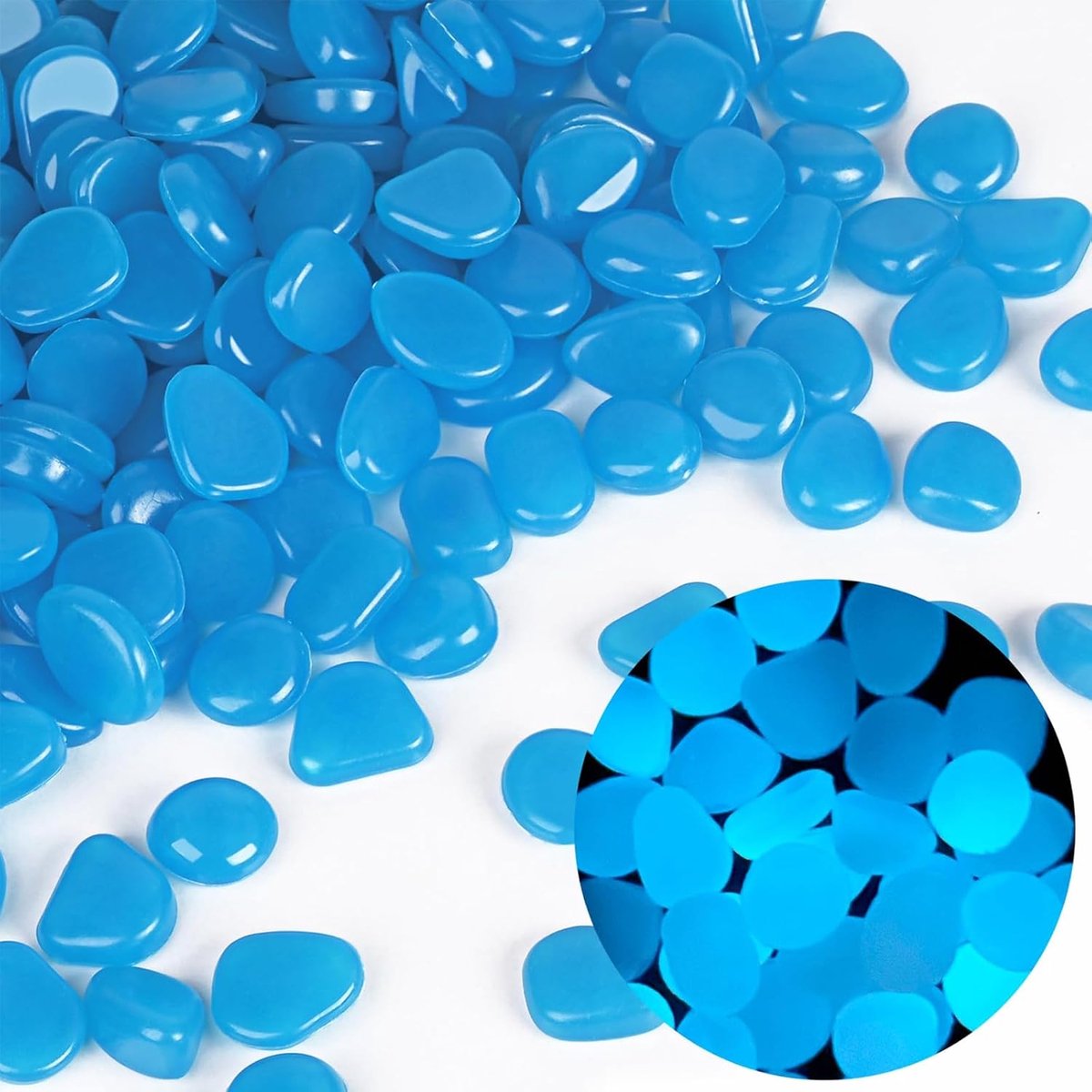 Lichtgevende kiezelstenen, donkerblauw, fluorescerend, fluorescerend, kiezelstenen, witte steen voor tuin, paden, aquaria, bloempotten, nachtdecoratie