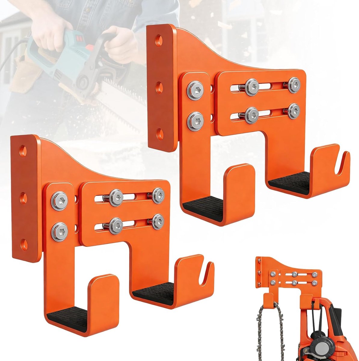 2 stuks, wandhouder, zware belasting, verstelbare kettingzagen, haak met dubbele haken, antislip beschermkussen, roestwerende coating voor garage en
