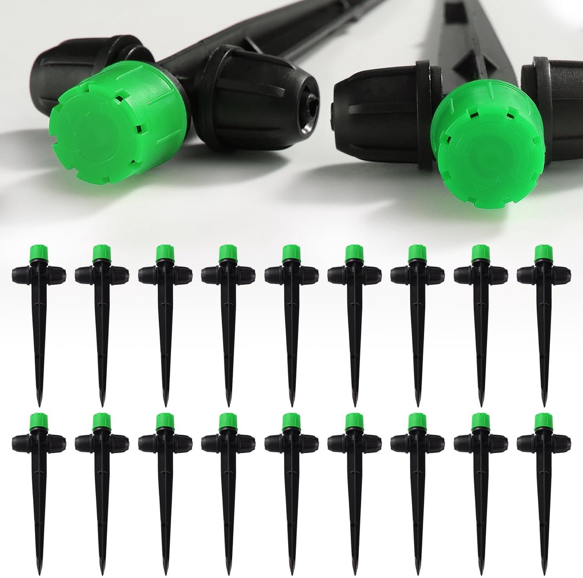 18 Stuks Verstelbare 360 ​​Graden Waterstroom Druppelaars, 8 Gaten Druppelaars met Slot Gebarbeld voor 1/4 inch Buizen, Druppelirrigatie Emitter Sproeier, voor Irrigatiesysteem, Groen