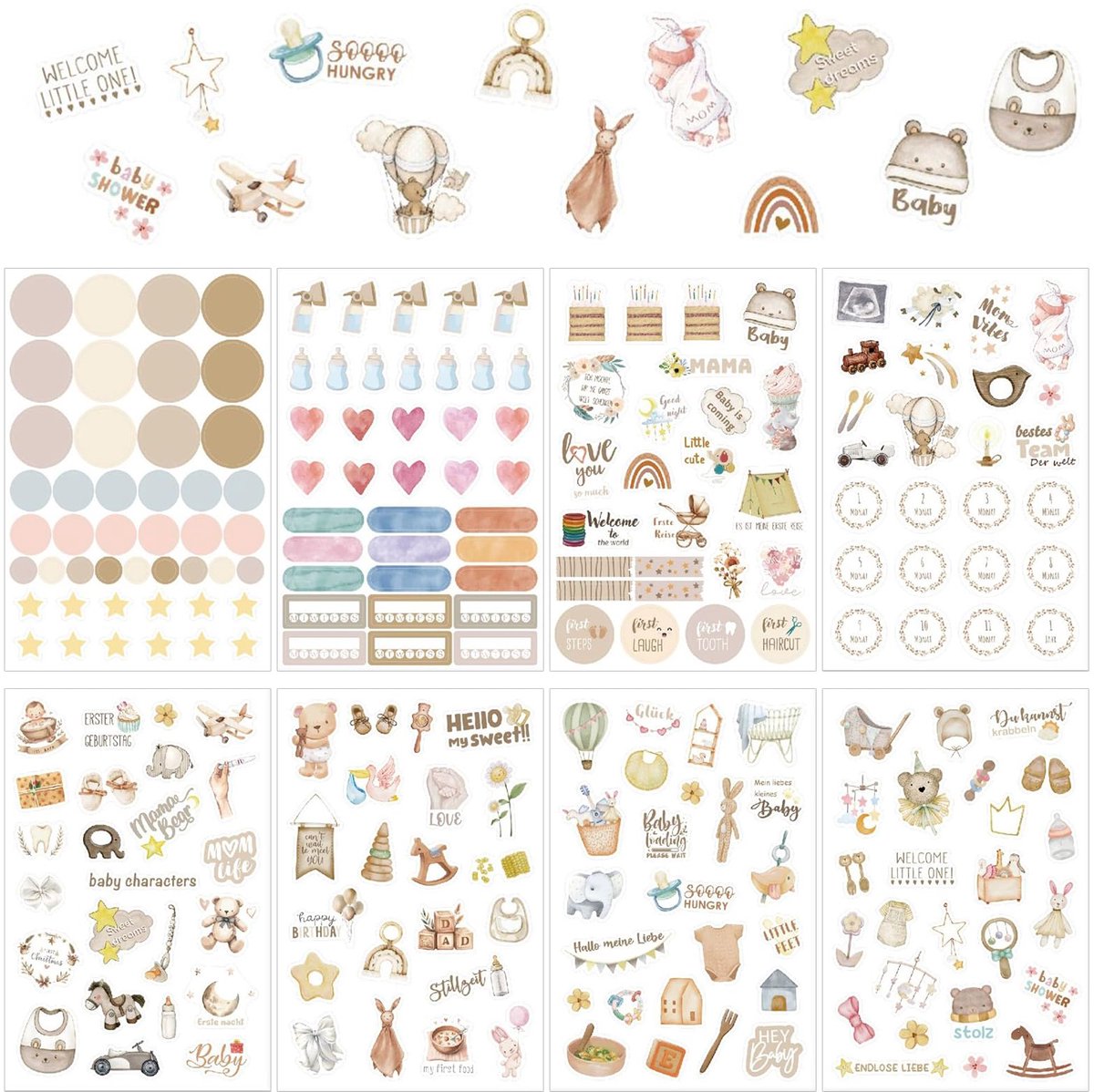 434 stuks stickers babyalbumset, scrapbooking stickers voor fotoalbum, babyalbum, zwangerschapsdagboek, mijlpalen genderreveal-feesten, decoratie, geschenken, herbruikbaar