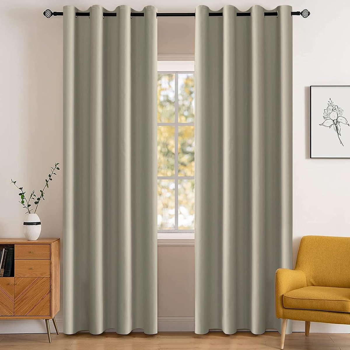 Waterdicht Gordijnen Set Van 2, 140x160cm(B X H), Warmte-Isolerende Thermische Gordijnen Met Ringen, Ondoorzichtig, Koude, Geluidsbescherming, Voor Woonkamer, Slaapkamer, Beige