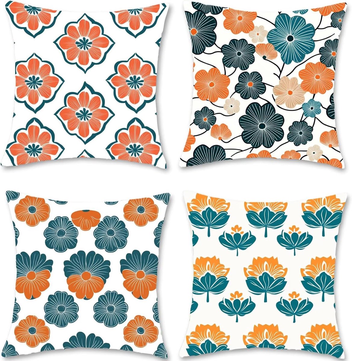 Kussensloop 50 x 50 cm, eenvoud, fluweel, bankkussen, hoofdkussen, bloem, outdoor kussen, set van 4 kussenslopen, vierkant, bankkussen, voor Halloween, woonkamer, slaapkamer, decoratie, S1-543