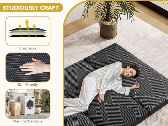Gastenmatras - Opklapbaar bed - Logeren en reizen - Extra dik 15 cm - 90 x 200 cm - Grijs — afbeelding 5