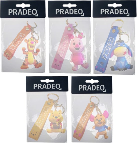 Pradeo - 5-PACK - Alternatieve Sleutelhangers Van Winnie The Pooh - Winnie The Poeh - Hard Siliconen - Cadeau Voor Volwassenen en Kinderen - Geschenk Voor Verjaardagen en Feestdagen - Key Chain