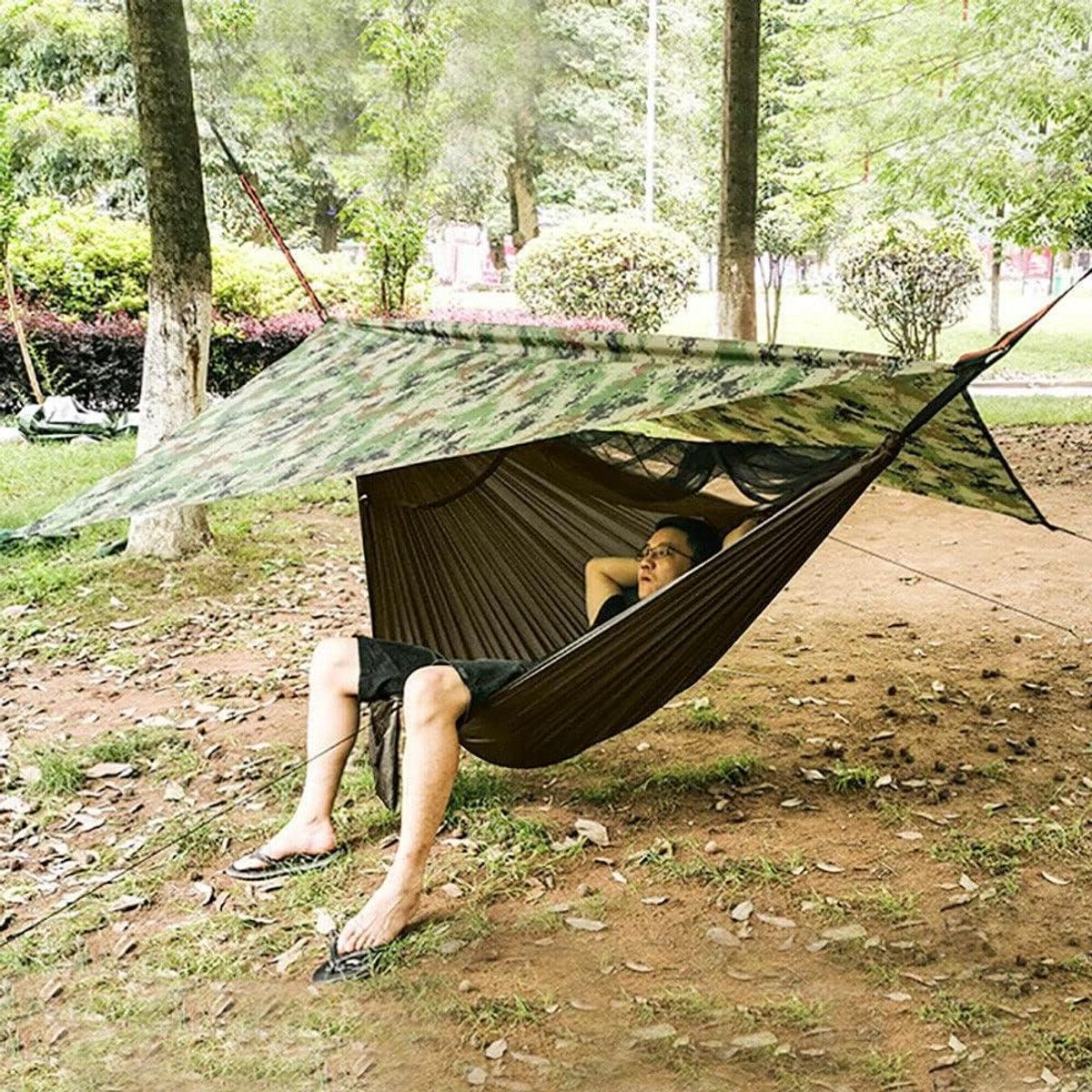 Hangmat voor 2 - Kampeerhangmat Lichtgewicht - Outdoor Ontspanning - Met Geïntegreerd Muggennet - 290 x 140 cm - Licht