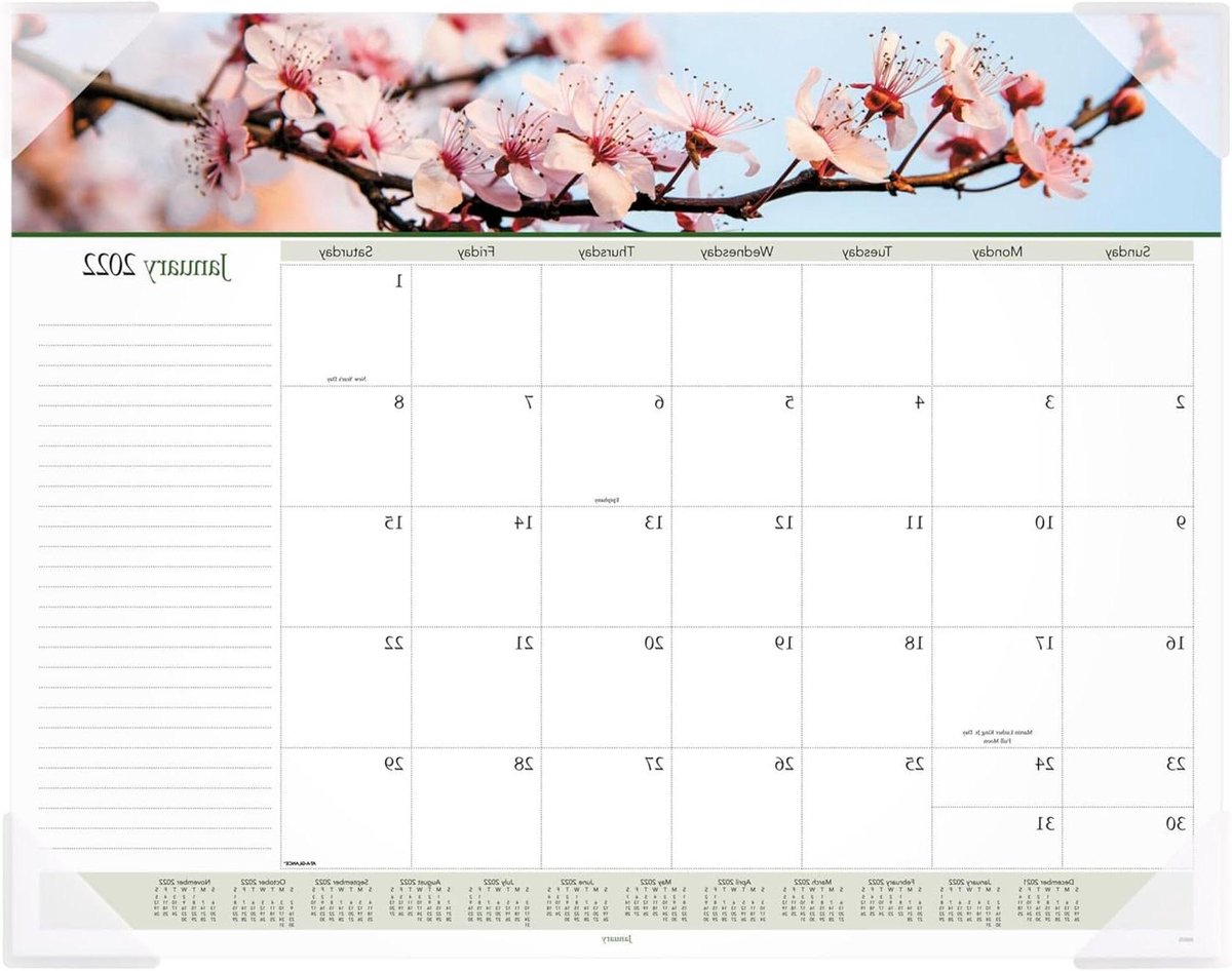 Bureaukalender Onderlegger - Maandelijkse Planner - Jaarplanning Organiseren - Bloemenafbeeldingen - 21-3/4 x 17 inch - Zwart