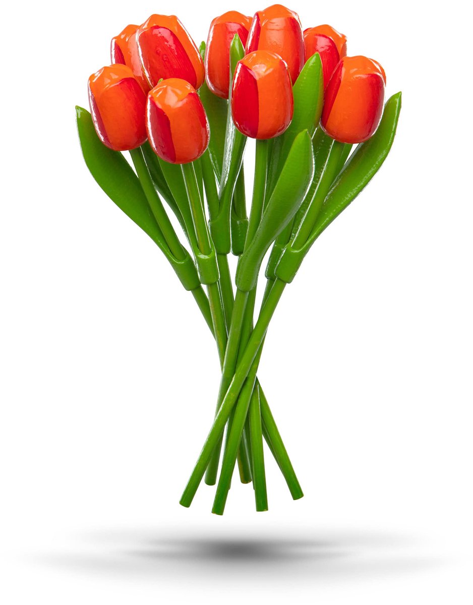 Boeket met houten tulpen, houten bloemen, houtdecoratie, houten kunstbloemen, 9 houten tulpen, 34 cm, handbeschilderd, boeket, decoratie, cadeau, oranje/rood