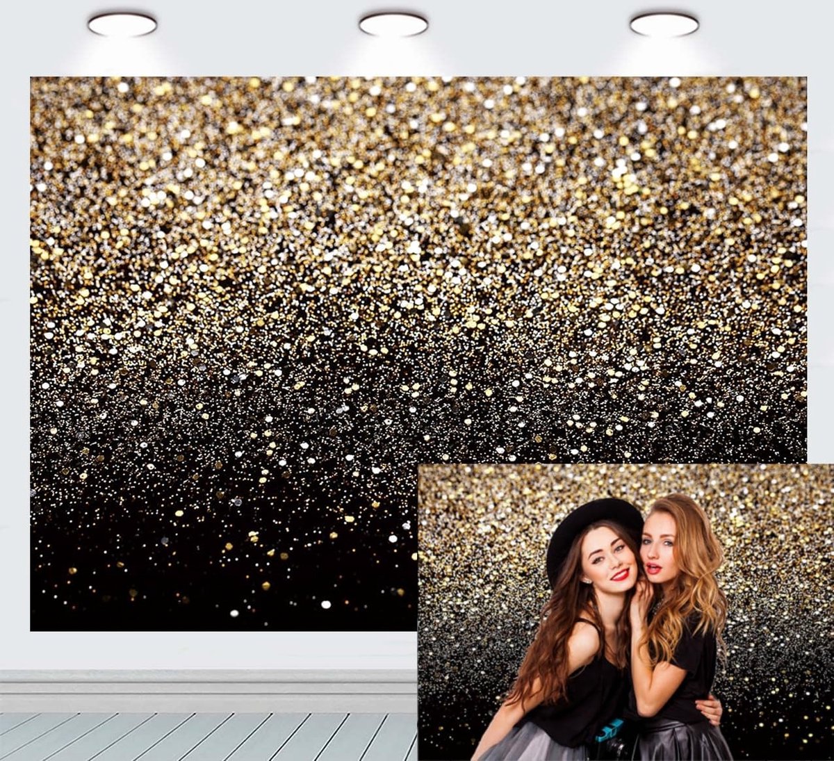 Zwart-goud glitter pailletten spot achtergronden (niet glitter) sterrenhemel glanzend abstract foto fotografie studio rekwisieten 2,1 x 1,5 m
