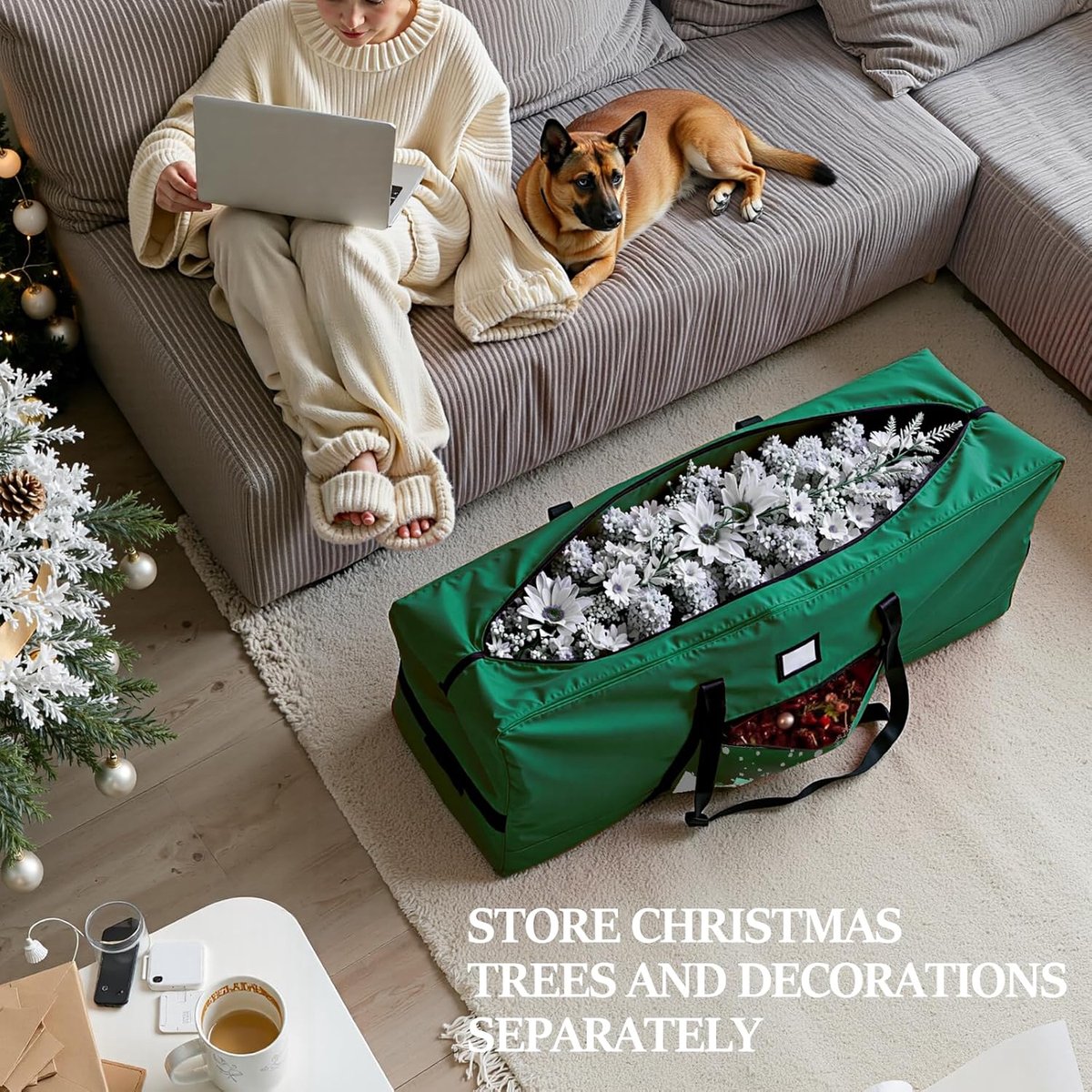 Kerstboom Opbergtas - Boomtas Kerst - Boom Opbergen - Waterdicht Duurzaam - 7.5ft - Groen – foto 3