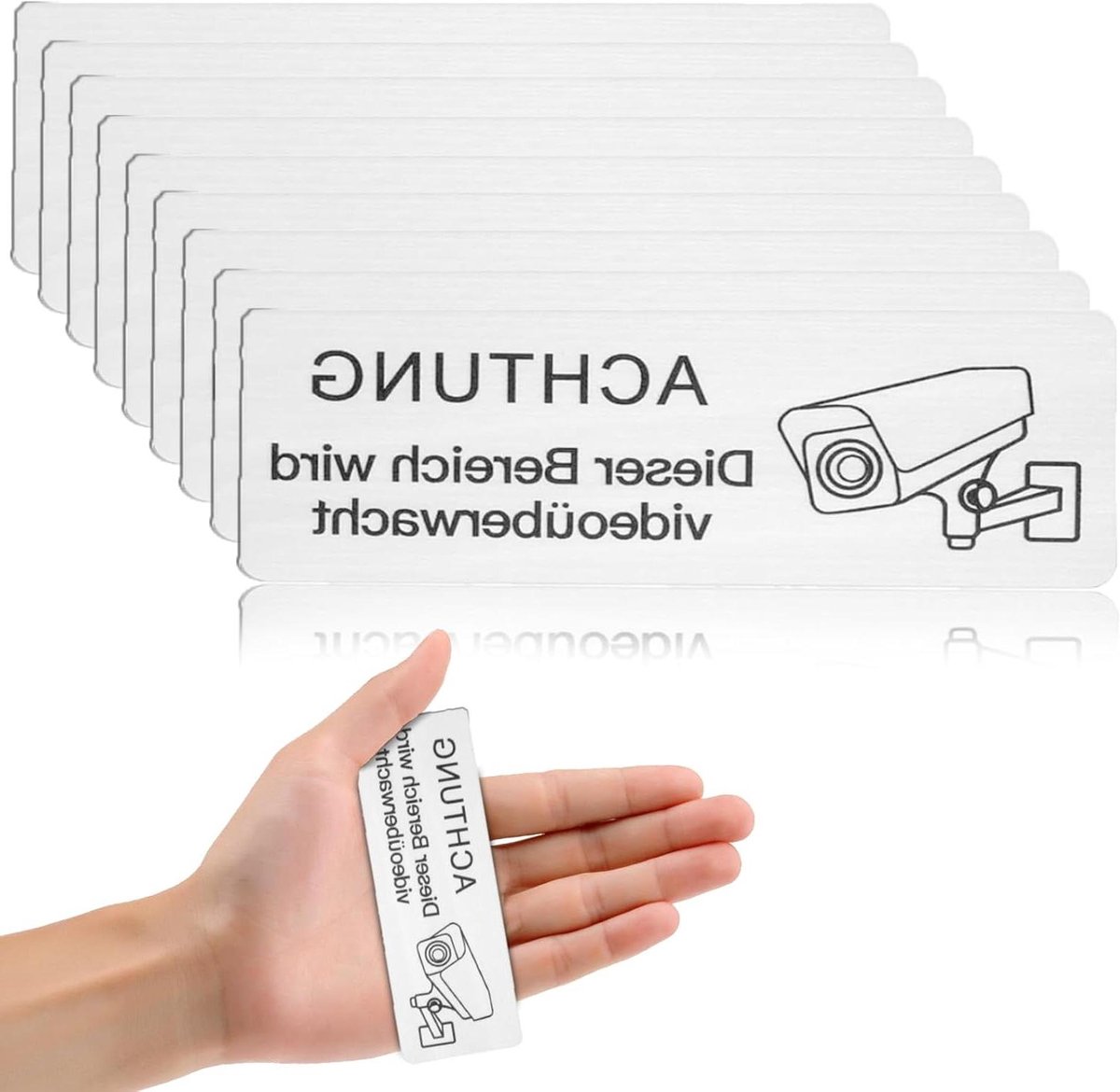 Waarschuwingsbord Aluminium - Bewakingsbord Zelfklevend - Beveiliging Aangeven - Weerbestendig Aluminium - 15 x 3 cm - Wit