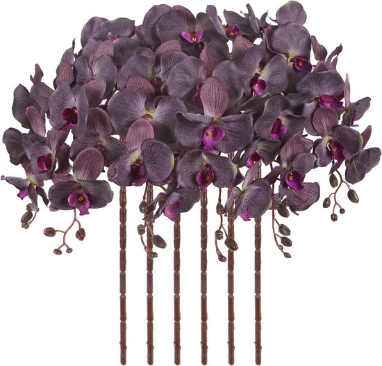 Kunstorchideeën - Nep orchideeën Zijden bloemen - Huis decoreren - Realistische fluwelen bloemblaadjes - 104 cm steel - Donkerbruin
