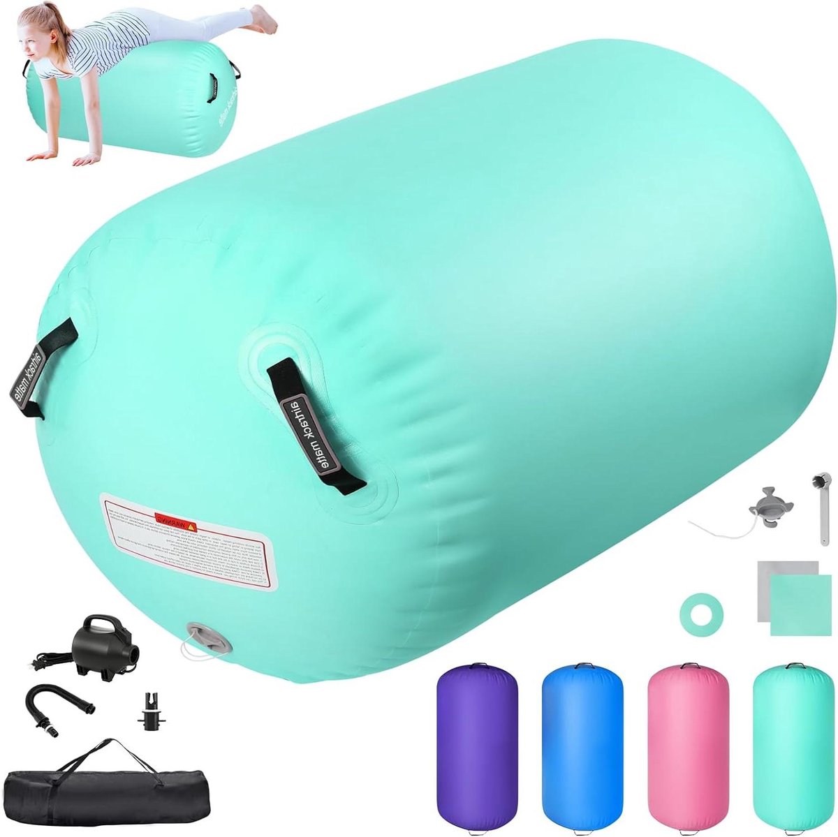 Opblaasbare Air Roll - Gymnastiekrol Fitnessrol - Gymnastiek Oefenen - Lichtgewicht Ontwerp - 100x60 CM - Groen