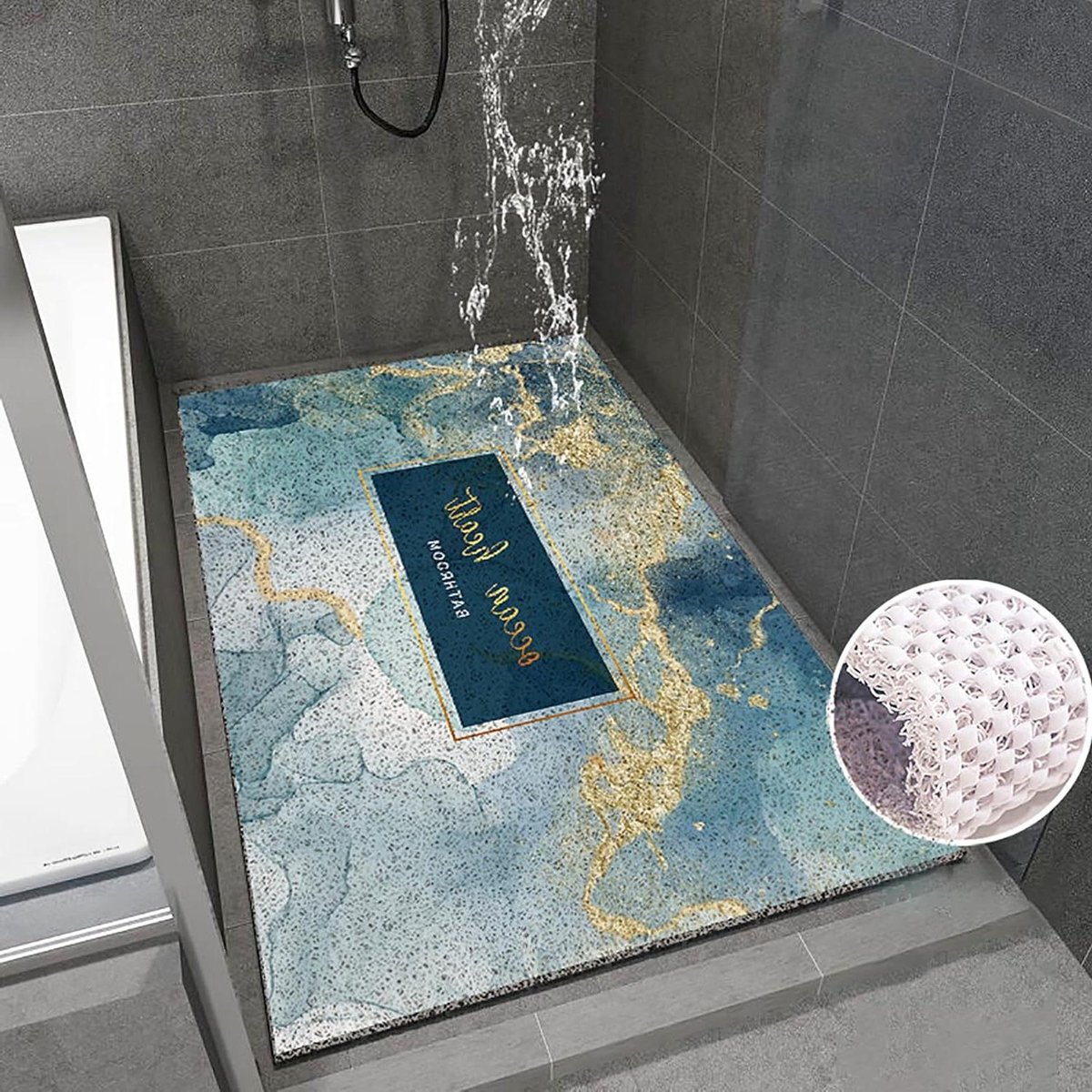 Antislip Douchemat - Badmat Veiligheid - Veilig Douchen - Zachte Massage Bodem - 80x120cm - Marine Patroon