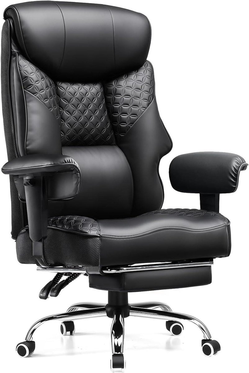 Gamingstoel Zwaar - Bureaustoel Comfort - Lang Zitten - Versterkt Stalen Frame - Tot 180 kg - Zwart