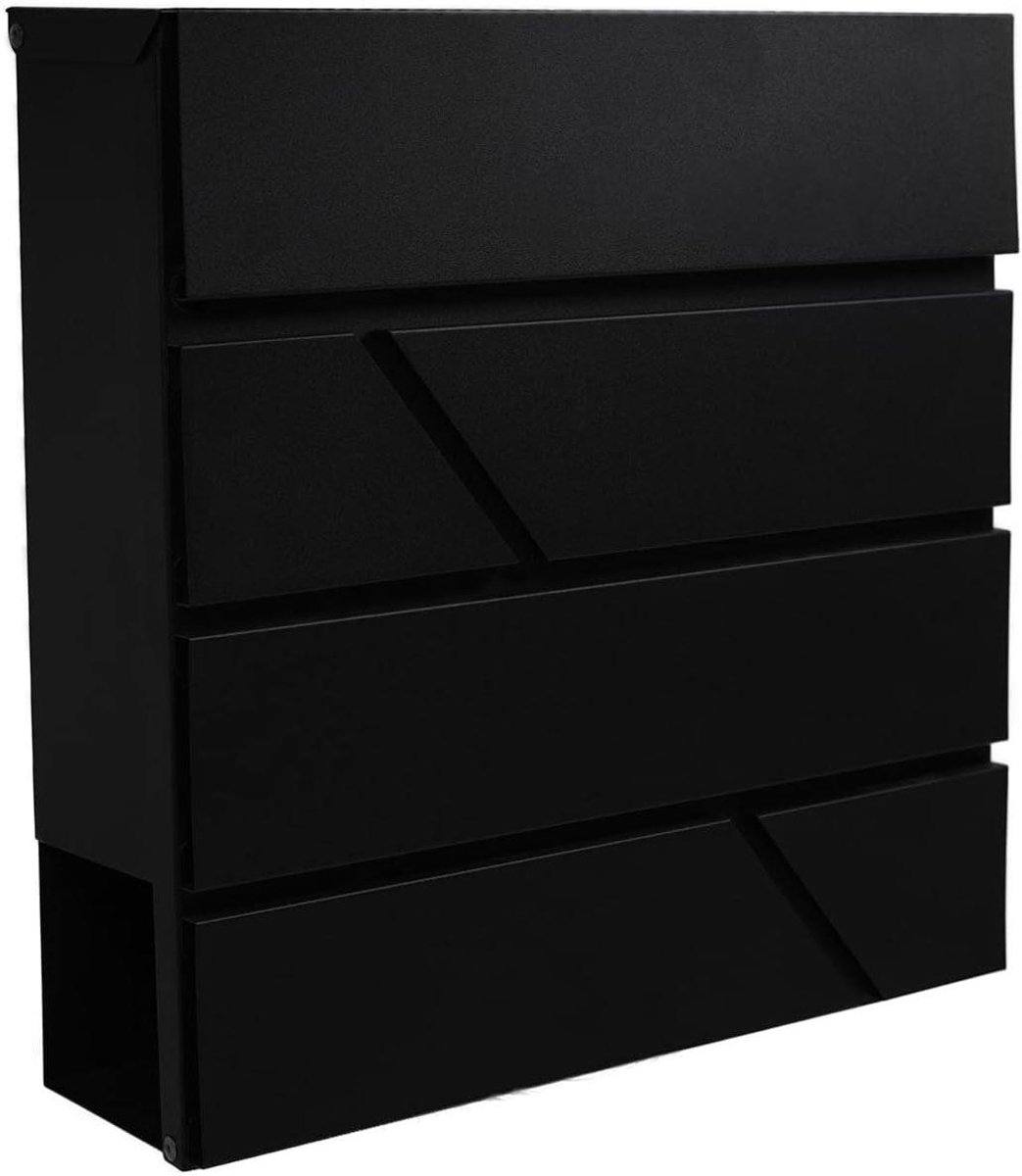 Brievenbus Hangend Zwart - Wandbrievenbus Postbus - Post Ontvangen - Met Krantenvak - 37 x 37 x 37 cm - Zwart
