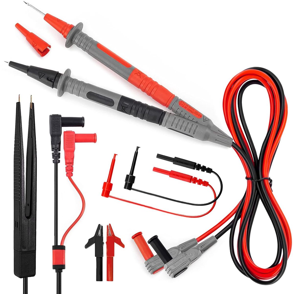 Multimetersondes Set - Meetkabels Krokodillenklemmen - Elektrisch Testen - Dubbel Geïsoleerd Materiaal - 48 inch Kabel - Zwart