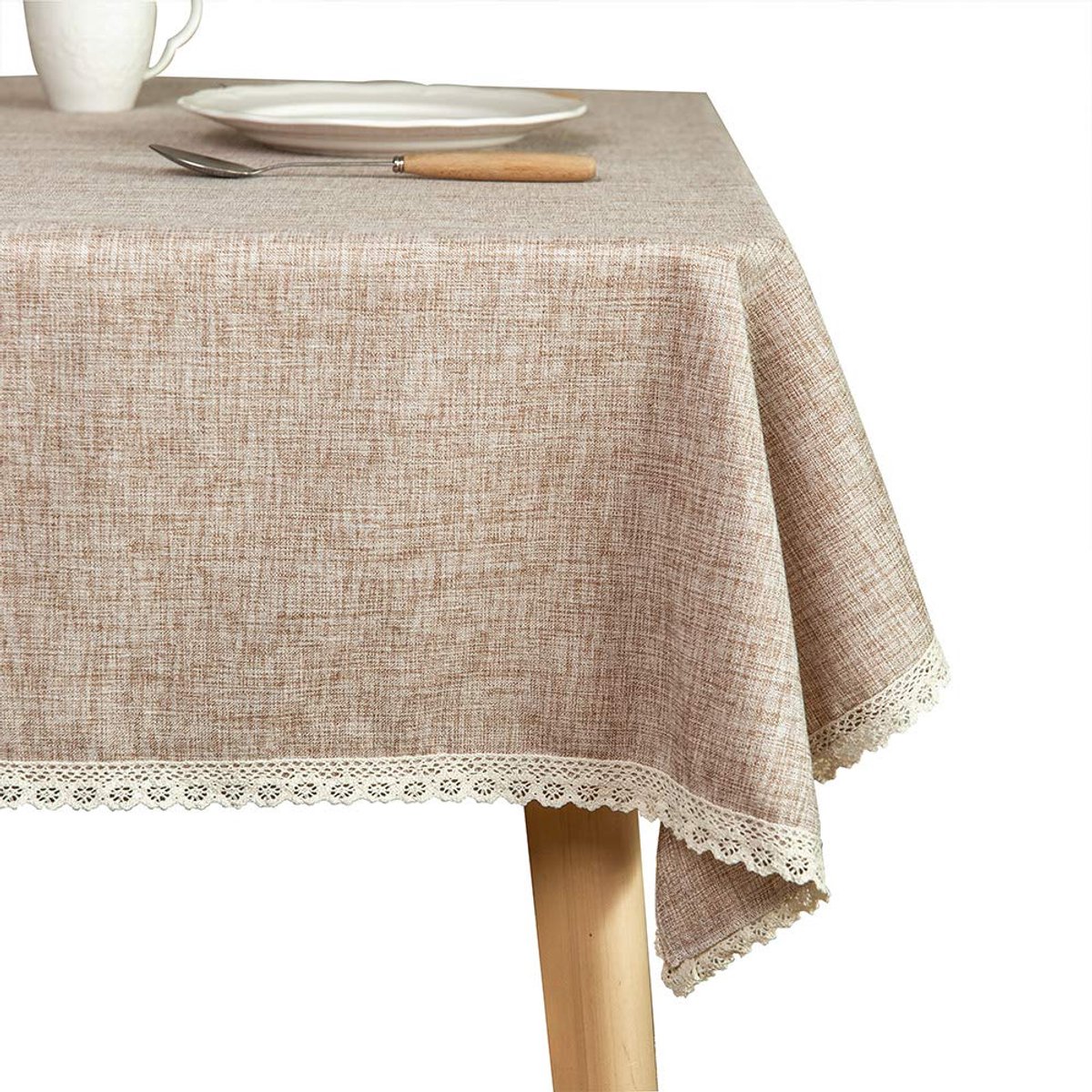 SEASON Linnen rustieke jute wasbaar tafelkleed, massief zwaar gewicht tan 60 x 120 rechthoek overlay kanten rand tafelhoes voor keuken dinning decoratie