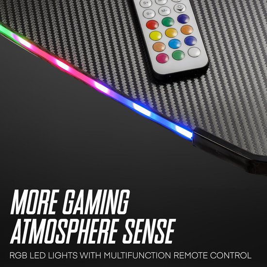 Ergonomisch gamingbureau met LED, bekerhouder en koptelefoonhaak, 140x60 cm speeltafel van Merkloos — afbeelding 4