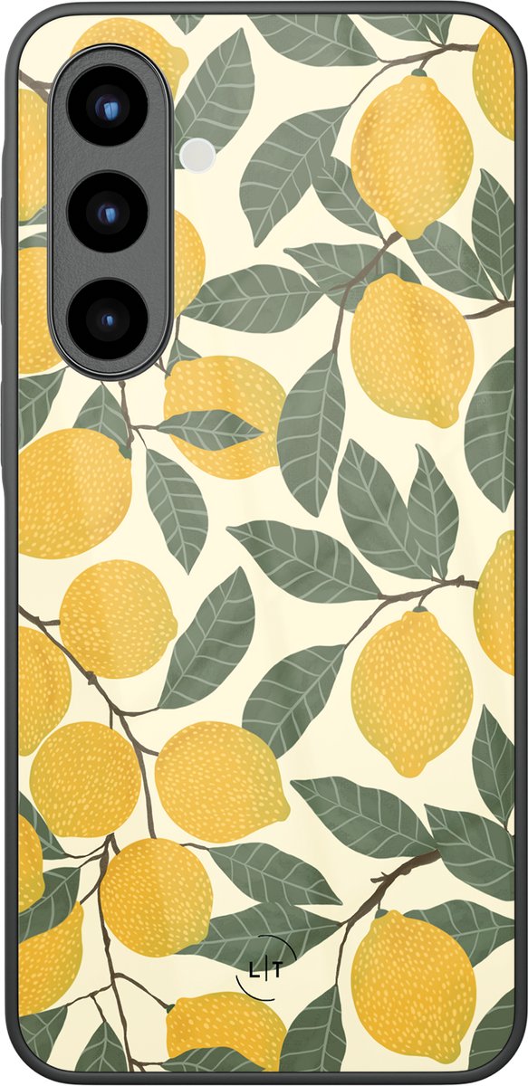 Hoesje geschikt voor Samsung Galaxy A56 - Citroenen - Luxe Glazen Hardcase - Print / Illustratie - Geel