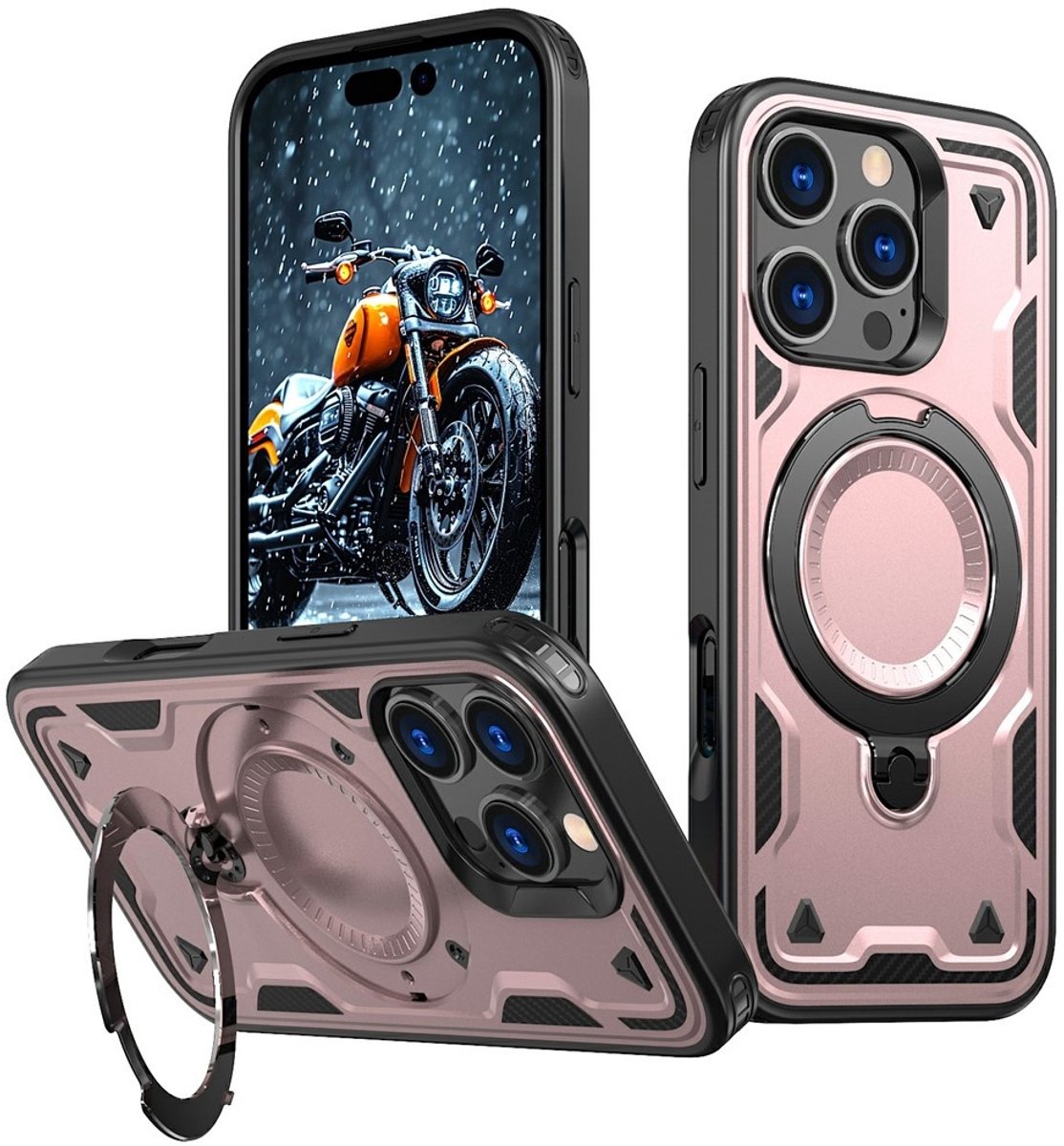 Coverup Hoesje - Geschikt voor iPhone 16 Pro Hoesje - Coverup Armor Back Cover met MagSafe Compatible Kickstand - Rose Gold