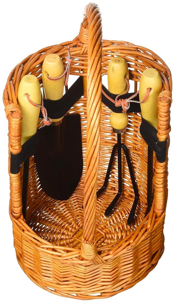 Mand met tuingereedschap – met hark en schep, ideaal voor tuinonderhoud, 22 x 22 x 35 cm