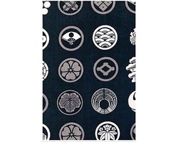 Hamamonyo Tenugui Handdoek - Japanse Handdoek Katoen - Huishoudelijk Gebruik - Traditioneel Kamon Design - 34 x 90 cm - Zwart