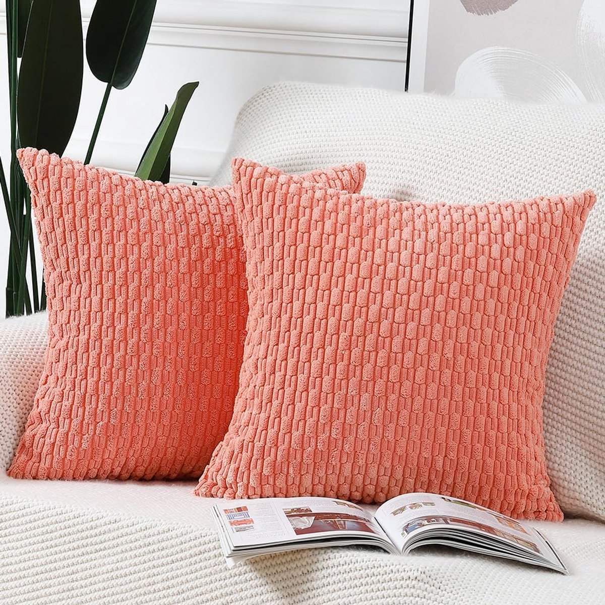 Kussenslopen Zacht Decoratief Kussenhoesje voor Bank Slaapkamer Kussenomslag 40x40 cm Koraal