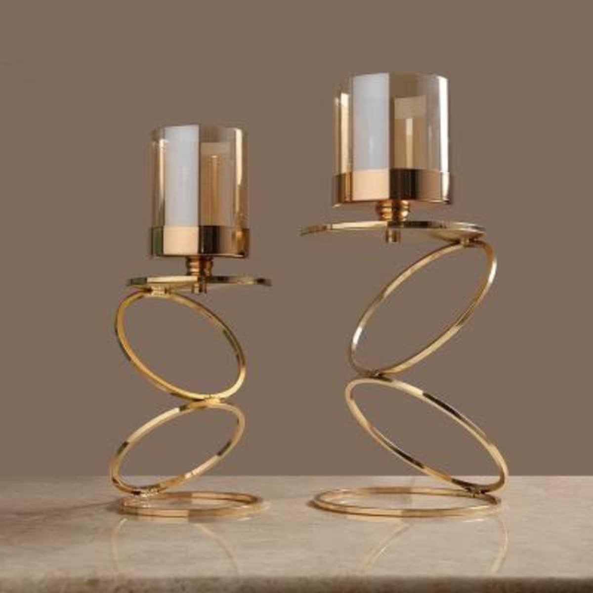Kandelaar Stand Nordic Creatieve Retro Gouden Kandelaar Decoratieve Ornamenten Glazen Kandelaars Moderne Huis Bruiloft Decoratie Kerst Kandelaar Houders (Maat: 14x36cm) (