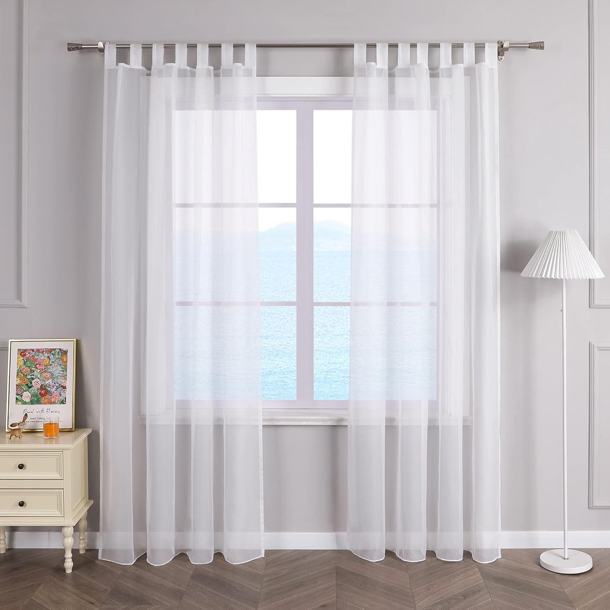 Gordijnen met lussen, transparante raamgordijnen, voile met lussen, wit b x h 140 x 175 cm, 1 stuks