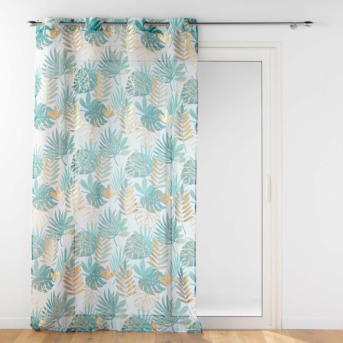 douceur d'intérieur, Gordijn met ogen, 140 x 240 cm, wit/smaragd, gezandstraald, bedrukt, metallic, Ornella