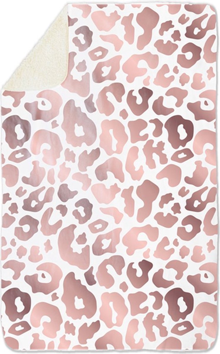 Fleecedeken Panter roze, 96x146cm, Polyester Sherpa, deken met print