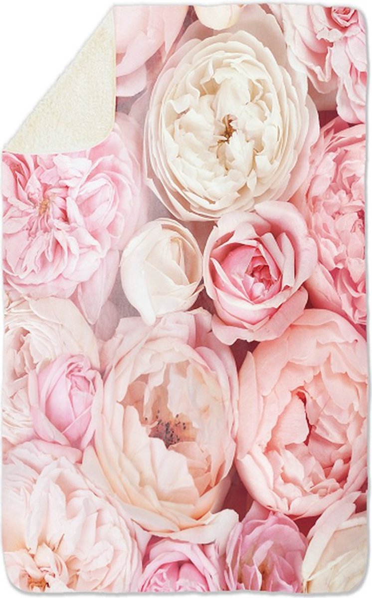 Fleecedeken Bloemen Roze rozen, FD2023104, 96x146cm, Polyester Sherpa