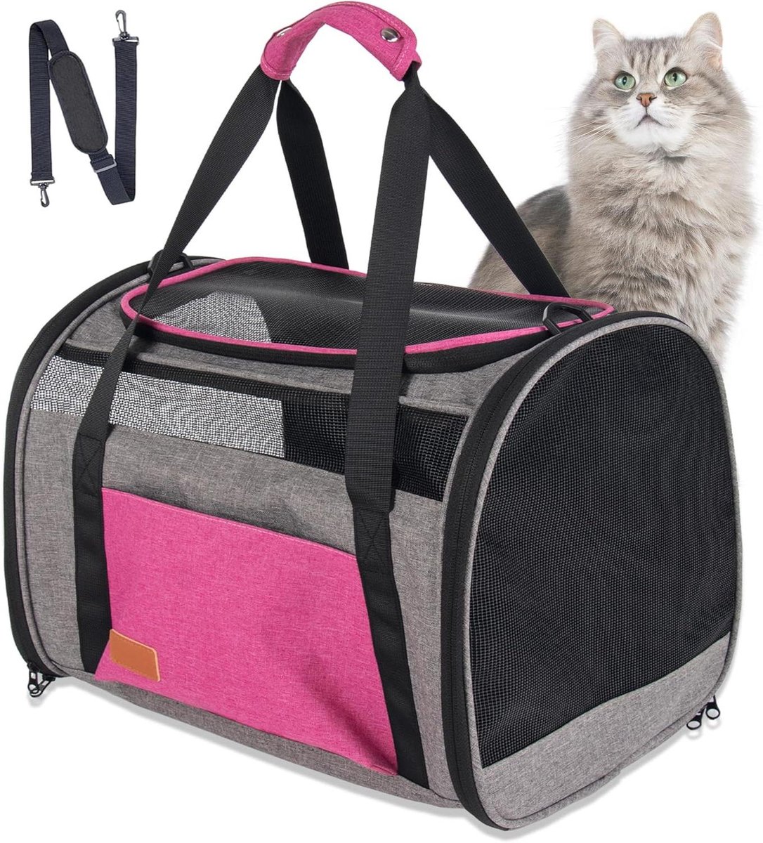 Reismand Kat - Draagbare Kooi - Veilig Vervoer - Ventilerend Mesh - Tot 9kg - Roze