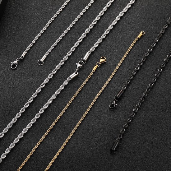 Koordketting voor heren, zilver/goud/zwart, roestvrij staal, gedraaide ketting, breedte 2 / 2,5 / 3 / 4 mm, lengte 45 - 60 cm — afbeelding 4