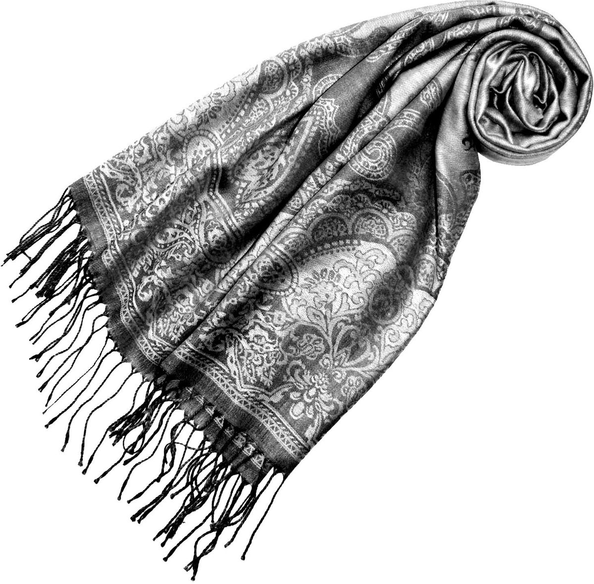 CANA Designer dames Pashmina hoogwaardige merksjaal in zilvergrijs jacquard geweven paisleypatroon 70 cm x 180 cm modal harmonieuze kleuren sjaal doek sjaal doek 93230