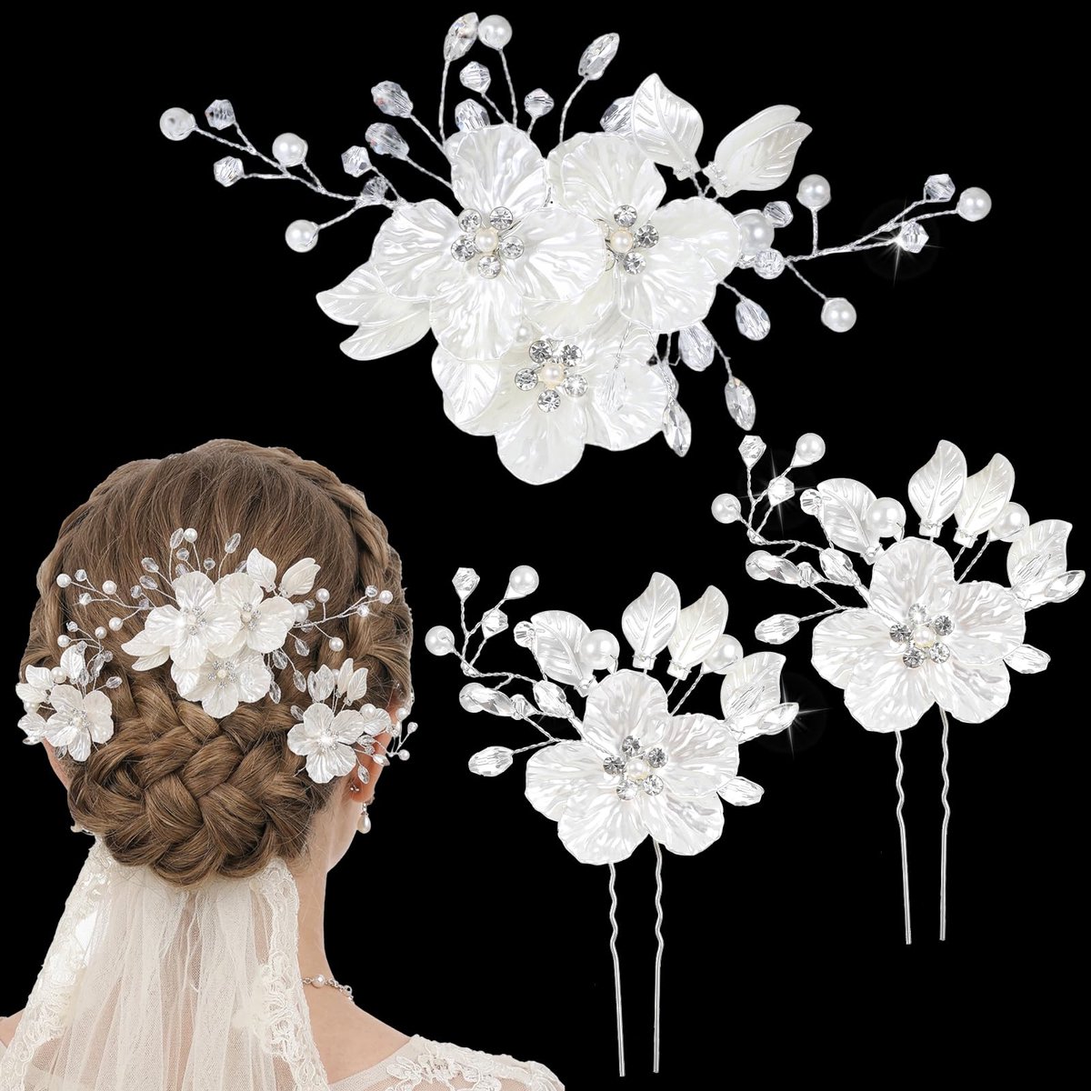 3 stuks bruidshaarstukken, strass bruiloft haarspelden, kristallen bruid haaraccessoires bruiloft hoofddeksels voor bruiden bruidsmeisjes vrouwen meisjes